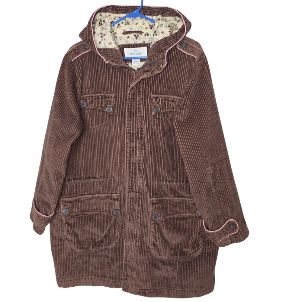 Willow Lane Brown Corduroy Utility Jacket Floral Quilted Lining Hooded Large